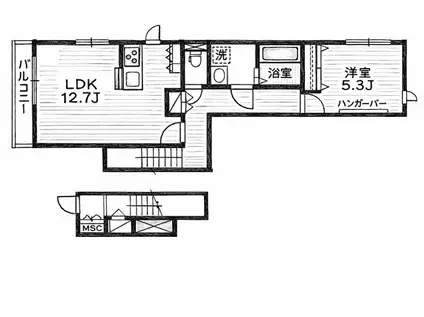 WINGⅢ(1LDK/2階)の間取り写真