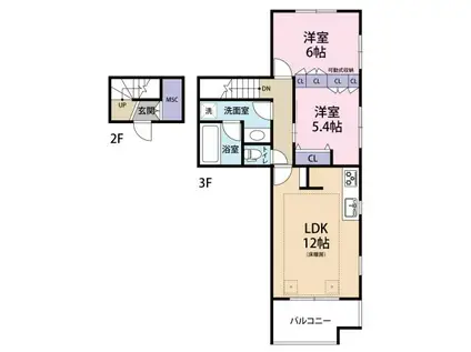 FELICIA(2LDK/3階)の間取り写真