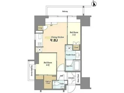 HF上野レジデンスイースト(2DK/13階)の間取り写真