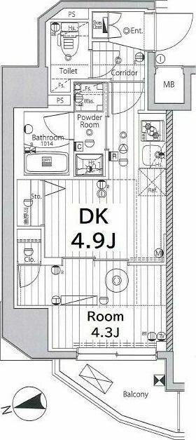 メイクス上野(1DK/8階)の間取り写真