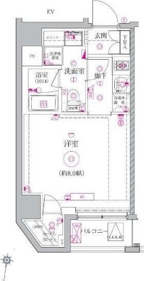 ベルシード森下2(1K/8階)の間取り写真