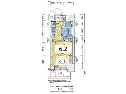 プレサンス広小路通今池(1DK/6階)の間取り写真