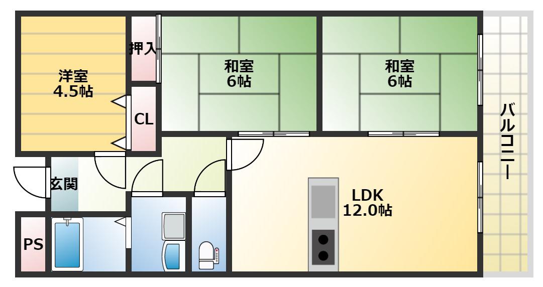リバーサイド藤井寺(3LDK/1階)の間取り写真
