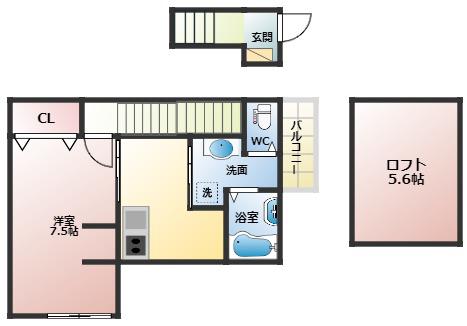 あんしん小山08-1022(1K/2階)の間取り写真