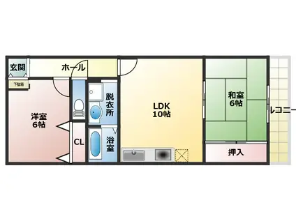 リバティー青山(2DK/3階)の間取り写真