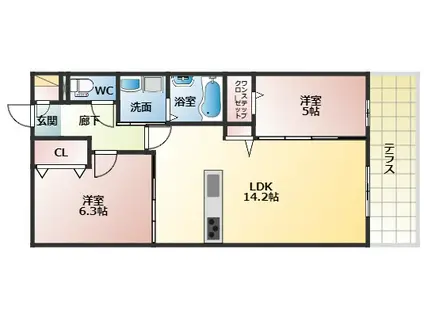 HKハイム1(2LDK/2階)の間取り写真