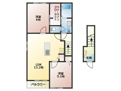 フォルトゥーナ道明寺A(2LDK/2階)の間取り写真