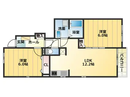 ウッドリバー(2LDK/1階)の間取り写真