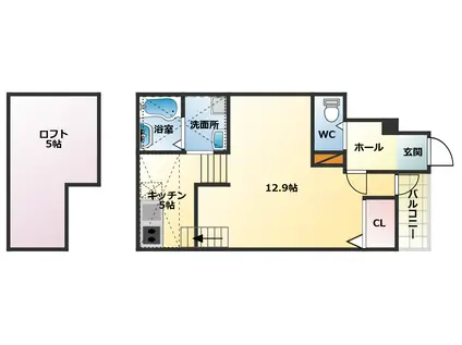 あんしん藤井寺(ワンルーム/1階)の間取り写真