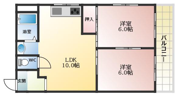 ヴィラーシュ藤井寺(2LDK/2階)の間取り写真