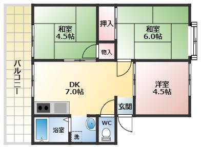 しまハイツ(3DK/2階)の間取り写真