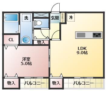 ラ・パレット(1LDK/2階)の間取り写真