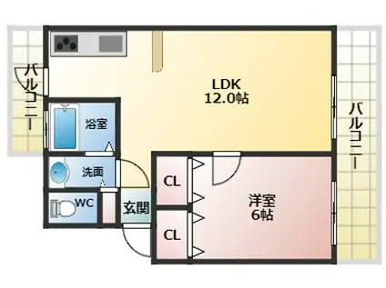 国分旭ヶ丘1棟(1LDK/2階)の間取り写真