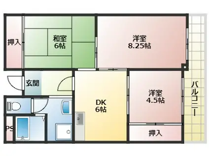 ユーネスト浅野(3DK/2階)の間取り写真