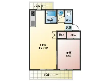 国分旭ヶ丘1棟(1LDK/3階)の間取り写真