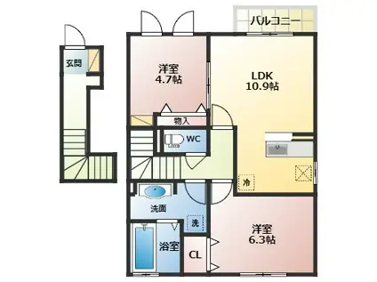 コマツローズスクエア カサ・オリーブ(2LDK/2階)の間取り写真