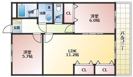 大県マンションⅡ(2LDK/3階)の間取り写真