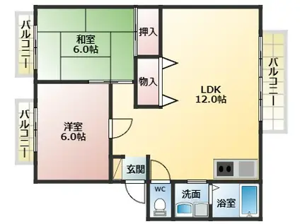 サンビレッジキタイA棟(2LDK/1階)の間取り写真