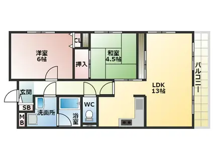 イングランドアヴェニュ-1番館(2LDK/4階)の間取り写真