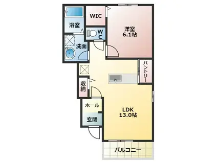 クラール ブリーゼB棟(1LDK/1階)の間取り写真