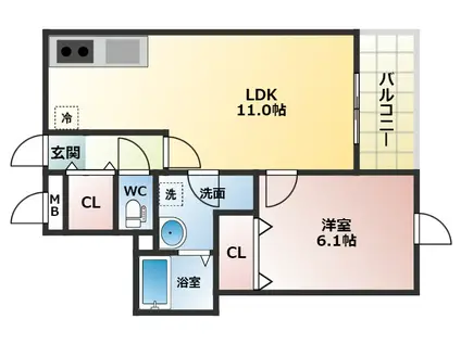 ブルーム国分(1LDK/1階)の間取り写真