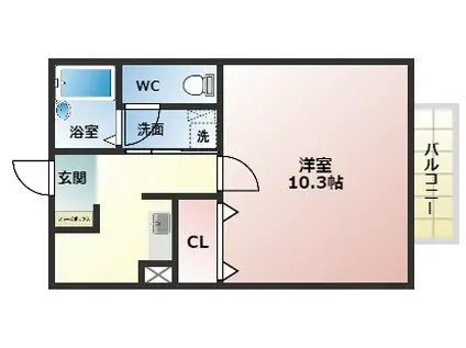 ソレアードⅡ(1K/1階)の間取り写真