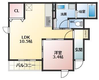 ヴァイオレットガーデン(1LDK/1階)の間取り写真