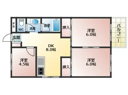 コーポ柏原(3DK/3階)の間取り写真