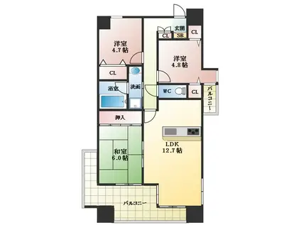 ローレルコート国分旭ヶ丘(3LDK/2階)の間取り写真