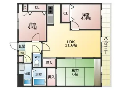 グレープヒル安堂(3LDK/4階)の間取り写真