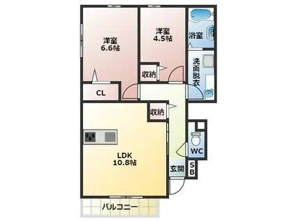 チェールアルコ(2LDK/1階)の間取り写真