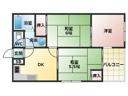 阪南グリーンハイツ(3DK/4階)の間取り写真