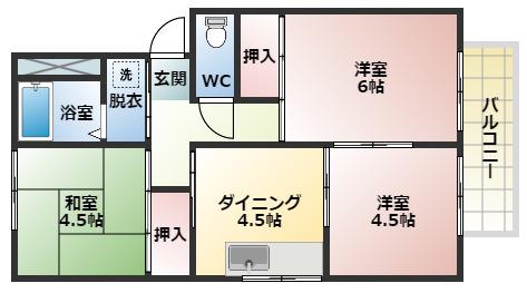 グリーンヒルC(3DK/1階)の間取り写真