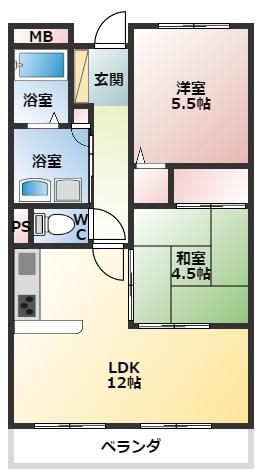 クレアヤマモト(2LDK/1階)の間取り写真