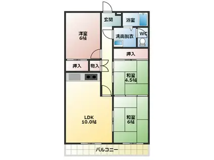 野浦ハイツ(3LDK/2階)の間取り写真