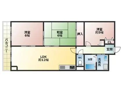 リアンジェ富田林(3LDK/3階)の間取り写真