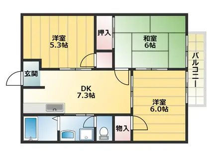 ハイツ・イーストⅠ(3DK/2階)の間取り写真