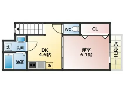 アムール福(1K/2階)の間取り写真