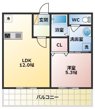 カンフリエ イースト(1LDK/2階)の間取り写真