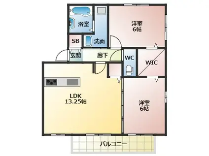 OLIVEN HAUS高辺(2LDK/1階)の間取り写真