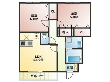 コンフォート大伴(2LDK/1階)の間取り写真