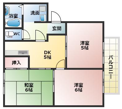 パークハイツC棟(3DK/2階)の間取り写真