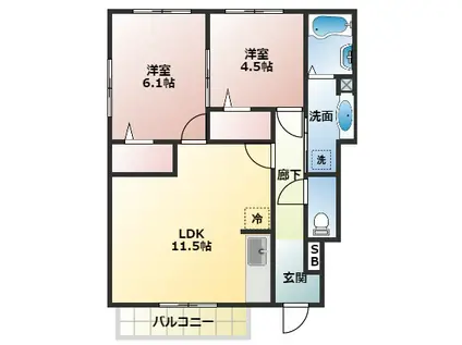 COMFORT石川(2LDK/1階)の間取り写真