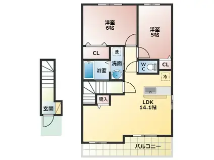 フラワー3(2LDK/2階)の間取り写真