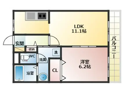 アミティエⅡ(1LDK/2階)の間取り写真