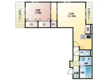 グランドール(1LDK/3階)の間取り写真