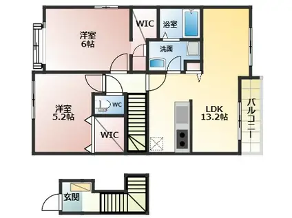 フェリーチェ(2LDK/2階)の間取り写真