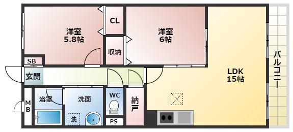 マーベラスコンドミニアム(2LDK/2階)の間取り写真