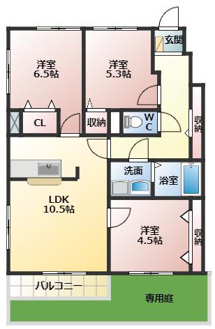 シャン・ド・フルール(3LDK/1階)の間取り写真