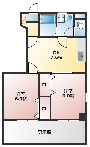 サンライトヒルB(2DK/1階)の間取り写真